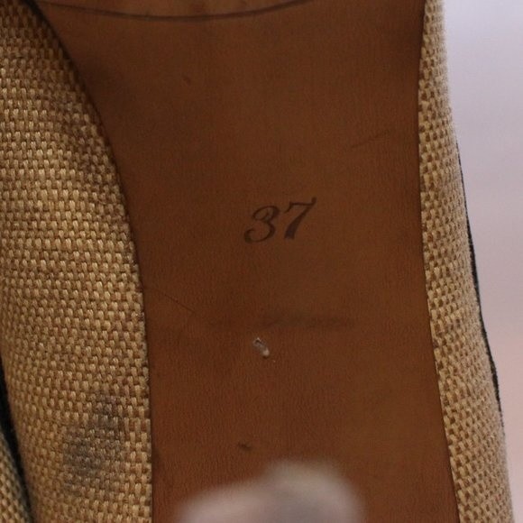 ZARA Peep Toe Canvas Pumps Heels Navy Cream Nautical Style Vintage Sz 37 US 6.5 - Picture 10 of 14